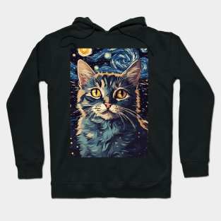 Cute Black Cat Painting in a Van Gogh Starry Night Art Style Hoodie